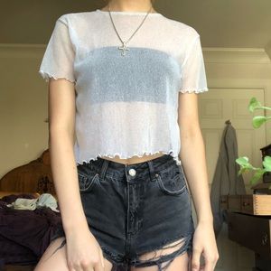 White sparkly mesh brandy Melville short sleeve